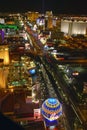 Aerial view at night from Eiffel Tower of Las Vegas Strip and neon lights, Las Vegas, NV Royalty Free Stock Photo