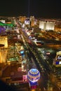 Aerial view at night from Eiffel Tower of Las Vegas Strip and neon lights, Las Vegas, NV Royalty Free Stock Photo