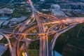 Aerial view Night Expressway, toll way, highway, roads in the city. Royalty Free Stock Photo