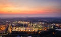 Aerial view night light oil terminal is industrial facility for storage of oil and petrochemical. oil manufacturing products ready Royalty Free Stock Photo