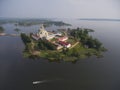 Aerial view on Nilo-Stolobensky monastery on Seliger lake