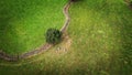 Aerial view of the Nine Stones Close Stone Circle in a lush green field