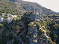 Aerial view of Nonza and tower on a cliff overlooking the sea. Corsica. Coastline. France Royalty Free Stock Photo