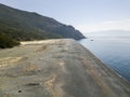 Aerial view of Nonza and tower on a cliff overlooking the sea. Corsica. Coastline. France Royalty Free Stock Photo