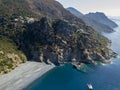 Aerial view of Nonza and tower on a cliff overlooking the sea. Corsica. Coastline. France Royalty Free Stock Photo