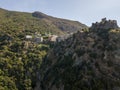 Aerial view of Nonza and tower on a cliff overlooking the sea. Corsica. Coastline. France Royalty Free Stock Photo