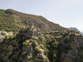 Aerial view of Nonza and tower on a cliff overlooking the sea. Corsica. Coastline. France Royalty Free Stock Photo