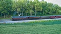 Aerial View of Norfolk & Western 611 arriving at the Strasburg Rail Road under full steam with black smoke