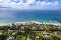 Aerial view of the north shore of Oahu, Hawaii, overlooking Ehukai Beach Royalty Free Stock Photo