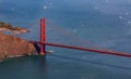 Aerial view of the North tower of Golden Gate Bridge and Marin County, fly over San Francisco, USA Royalty Free Stock Photo