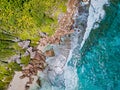 Aerial view of Beach Petite Anse, La Digue, Seychellen Royalty Free Stock Photo