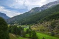 Aerial view of the Norwegian village Flam with forest mountains landscape, river and houses. Norway Royalty Free Stock Photo