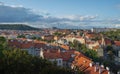 Aerial view of Nove Mesto with Prague Castle and Petrin Hill on background - Prague, Czech Republic Royalty Free Stock Photo