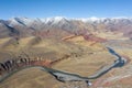 Aerial view of the nujiang river with tanggula mountains Royalty Free Stock Photo