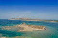 Aerial view of nuraghe in a island in Mediterranean sea next to Sardinia coast Royalty Free Stock Photo