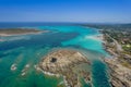 Aerial view of nuraghe in a island in Mediterranean sea next to Sardinia coast Royalty Free Stock Photo