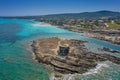 Aerial view of nuraghe in a island in Mediterranean sea next to Sardinia coast Royalty Free Stock Photo