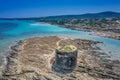 Aerial view of nuraghe in a island in Mediterranean sea next to Sardinia coast Royalty Free Stock Photo