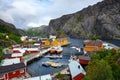 Aerial view of Nusfjord fishing village on Lofoten islands, Norway