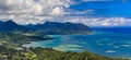 Aerial view of Oahu coastline and mountains in Honolulu Hawaii Royalty Free Stock Photo