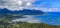 Aerial view Oahu coastline and mountains in Honolulu Hawaii from a helicopter Royalty Free Stock Photo