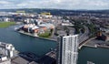 Aerial view of Obel Tower Dream Apartments in Belfast Northern Ireland Royalty Free Stock Photo