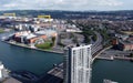 Aerial view of Obel Tower Dream Apartments in Belfast Northern Ireland Royalty Free Stock Photo