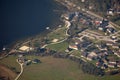 Aerial view of Obertraun and Hallstatt lake, Salzkammergut, Austria