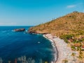 Aerial view of ocean landscape with blue sea and boats at beach Royalty Free Stock Photo