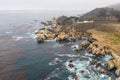 Aerial View of Ocean and Rocky Coastline in California Royalty Free Stock Photo