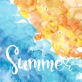 Aerial view of ocean and seashore. Hand lettering quote about summertime. Surf ocean hand painted banner