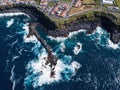 Aerial view of the ocean surf on the reefs coast of San Miguel island