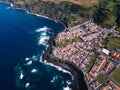 Aerial view of ocean surf on the San Miguel island reefs coast, Azores.