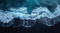 Aerial view of ocean waves on black sand beach Royalty Free Stock Photo