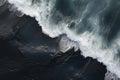 Aerial view of ocean waves breaking on black sand beach in Iceland, Aerial view of waves on the black sand beach, AI Generated Royalty Free Stock Photo