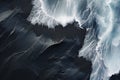 Aerial view of ocean waves breaking on sandy beach. 3d rendering, The black sand beach in Iceland. Sea aerial view and top view, Royalty Free Stock Photo