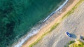 Aerial view of ocean waves and sand on beach Royalty Free Stock Photo