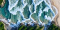 Aerial view of ocean waves at sunset. Beautiful nature background. Aerial view of sea waves crashing on the beach. Top view. Royalty Free Stock Photo