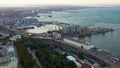 Aerial view of Odessa city scape with sea port.