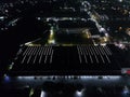 aerial view of office building and warehouse distribution center of retail based company at night Royalty Free Stock Photo