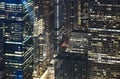 Aerial view of office buildings in Manhattan at night, New York City, USA Royalty Free Stock Photo