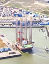 Aerial view on offshore island in harbour of IJmuiden