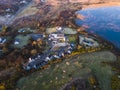 Aerial view of the lake house at Clooney Lake in Narin by Portnoo, County Donegal - Ireland Royalty Free Stock Photo