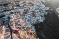 Aerial view of the Oia Village at sunrise on Santorini Island, Greece Royalty Free Stock Photo