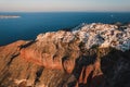 Aerial view of the Oia Village at sunrise on Santorini Island, Greece Royalty Free Stock Photo