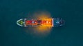 Aerial view oil and gas chemical tanker in open sea at night, Refinery Industry cargo ship Royalty Free Stock Photo