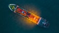 Aerial view oil and gas chemical tanker in open sea at night, Refinery Industry cargo ship Royalty Free Stock Photo