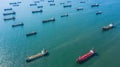 Aerial view oil and gas chemical tanker in open sea, Refinery Industry cargo ship Royalty Free Stock Photo