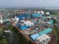 Aerial view of Oil and gas industry - refinery after rain - factory - petrochemical plant, Shot from drone of Oil refinery and Royalty Free Stock Photo