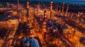 Aerial view of Oil and gas industry - refinery, Shot from drone of Oil refinery and Petrochemical plant at twilight Royalty Free Stock Photo